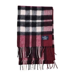 BALLANTRAE EDINBURGH Plaid Lambswool Scarf Burgundy Check Fringe